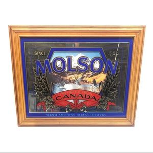 Vintage Molson Bar Mirror w/ Wooden Frame Man Cave